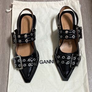 Ganni Black Buckle Ballerina Flats 39